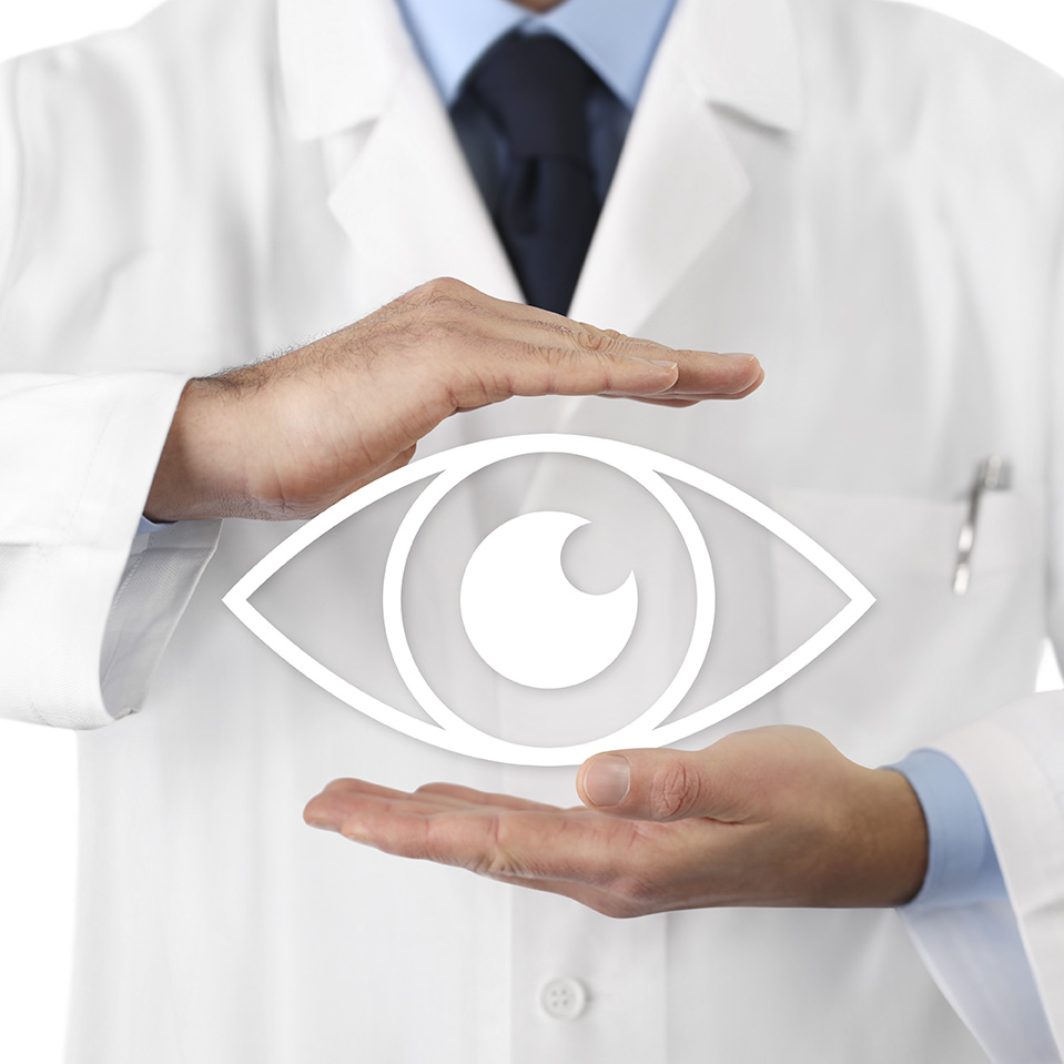 Concept Of Eyes Examination, Optician Hands Protecting Eye Icon, consultoría para ópticos